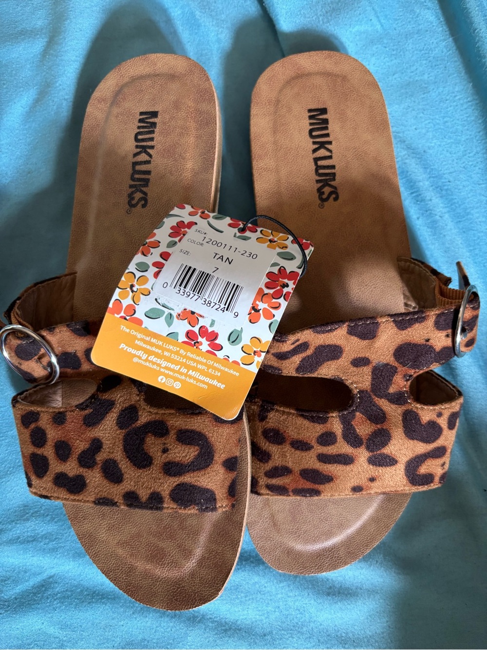 Muk Luks Leopard Print Slide Sandals in Tan and Brown